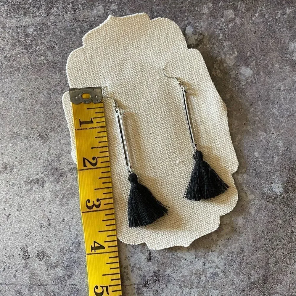 Tassel Earrings Silver Black NEW Handmade USA Boho Light Weight